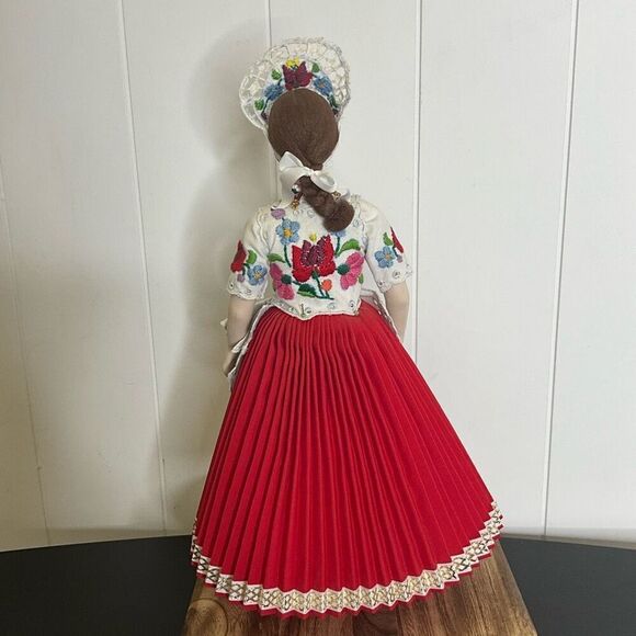 Vintage Handmade Diszaba Porcelain Doll Ethnic Hungary Embroidered Apron Blue - Picture 6 of 8